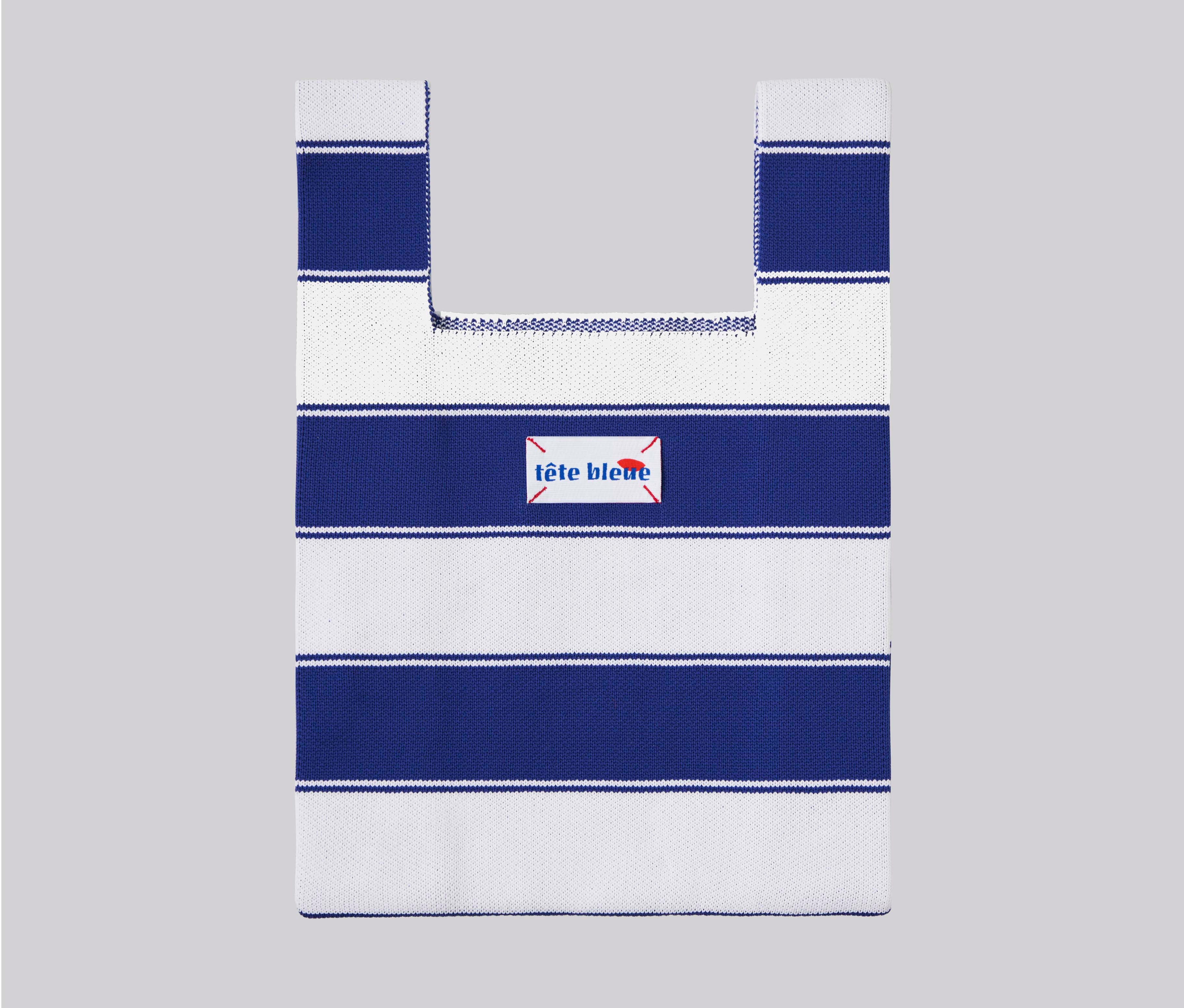 Lea Striped Knit Tote Bag | Navy