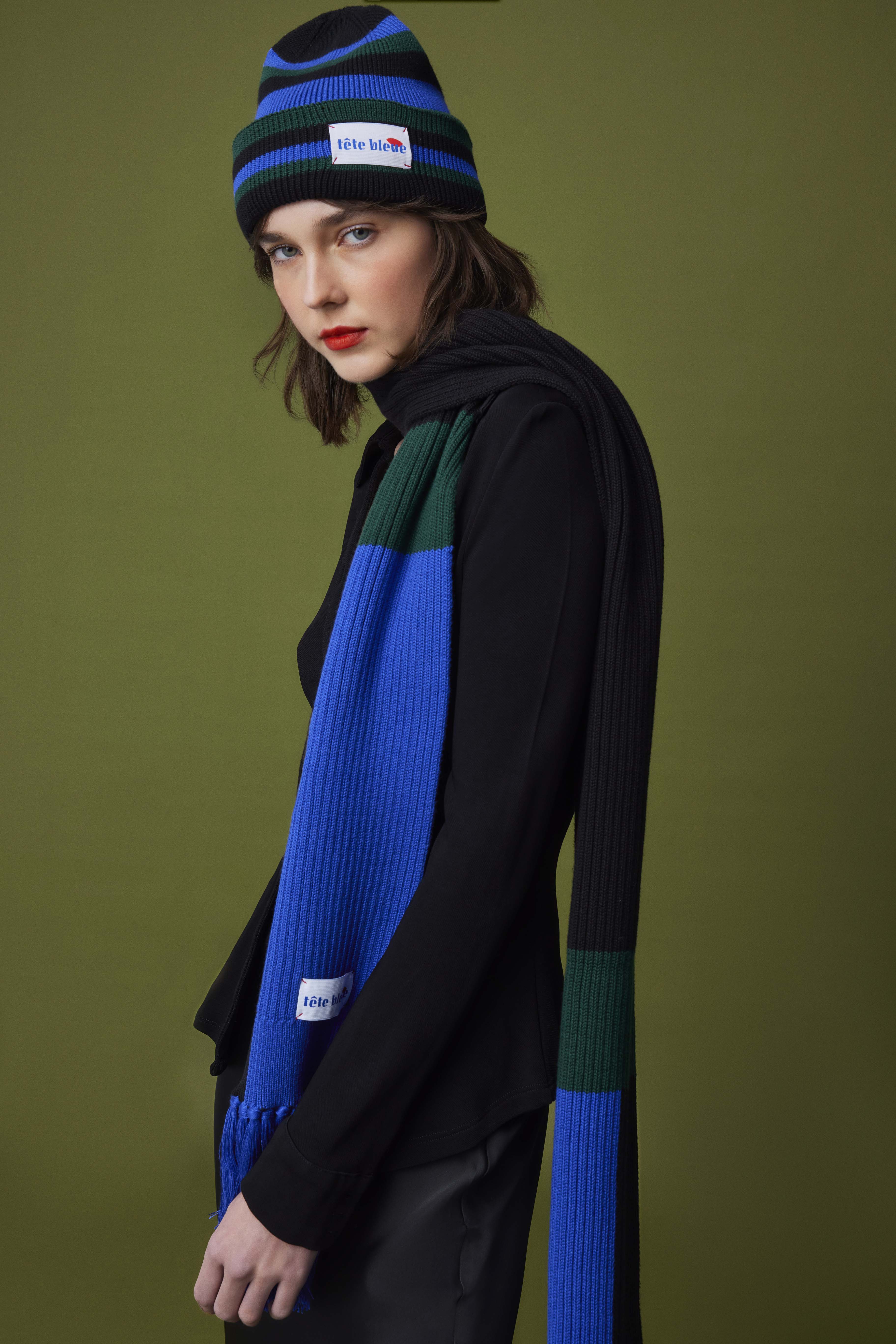 Romy Color-Blocked Knit Scarf  | Electric Blue