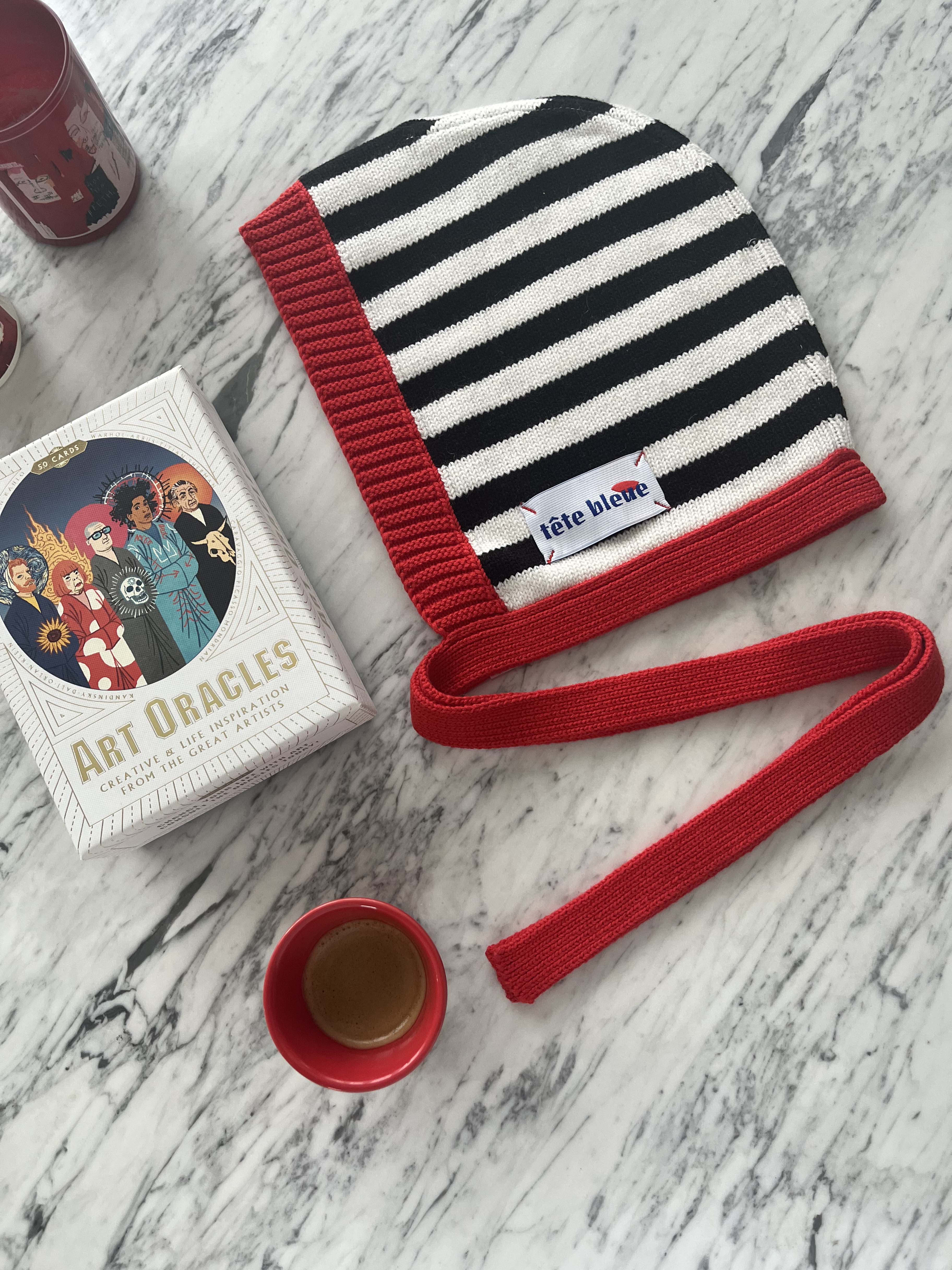 Elodie Cashmere Blend Bow-Tie Bonnet Striped | Black and White