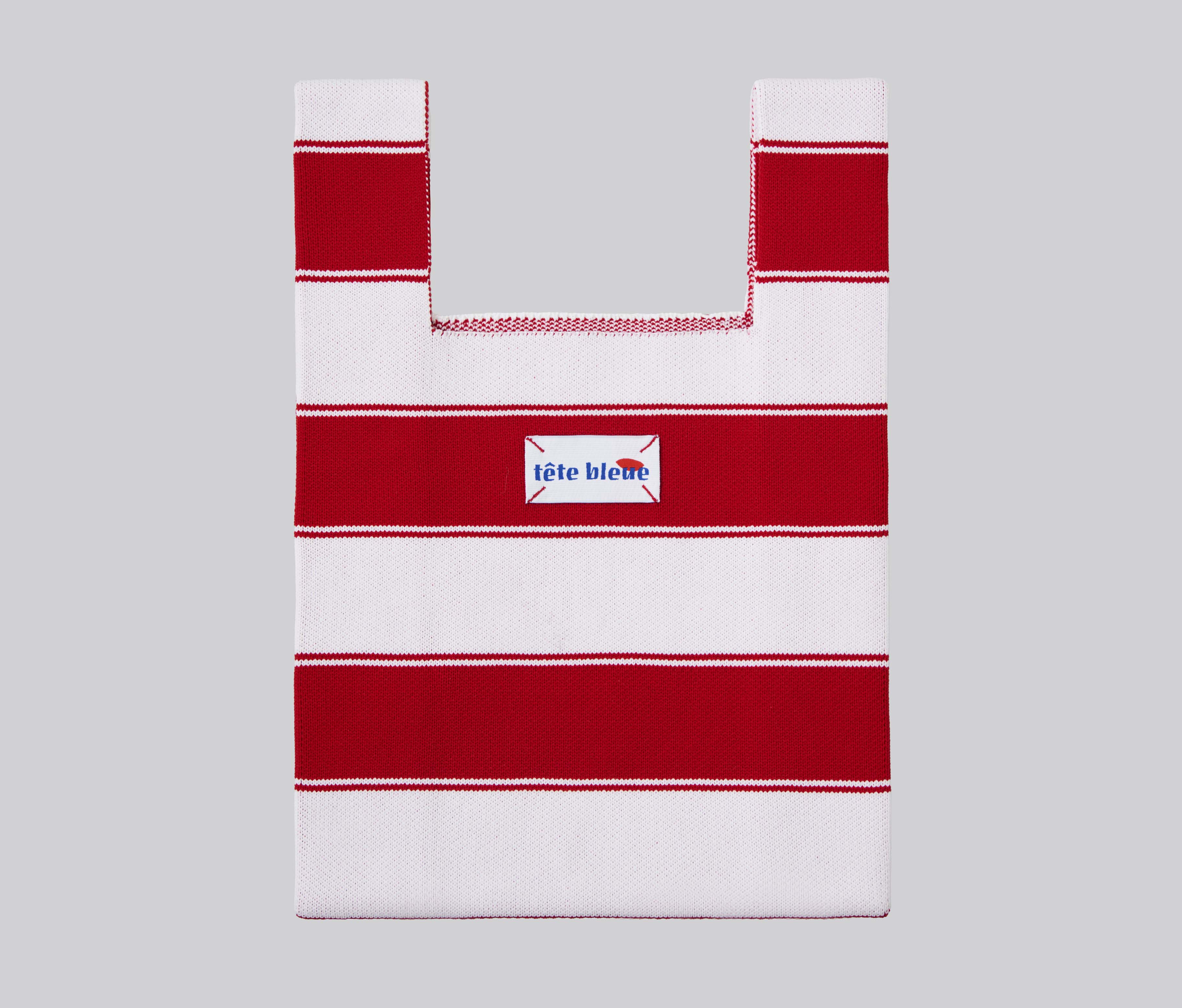 Lea Striped Knit Tote Bag | Red